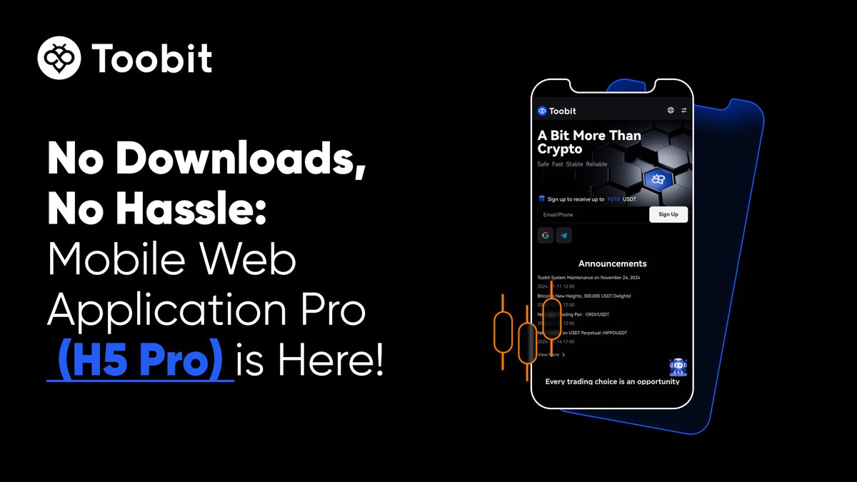 Toobit_official's tweet image. 📱 Trade anytime, anywhere! The Toobit Mobile Web Application Pro (H5) is now live, making mobile browsing and trading smoother than ever. Click, trade, and explore our new features.  

#ToobitMobileWeb #ToobitApp #CryptoExchange #Cryptotrading