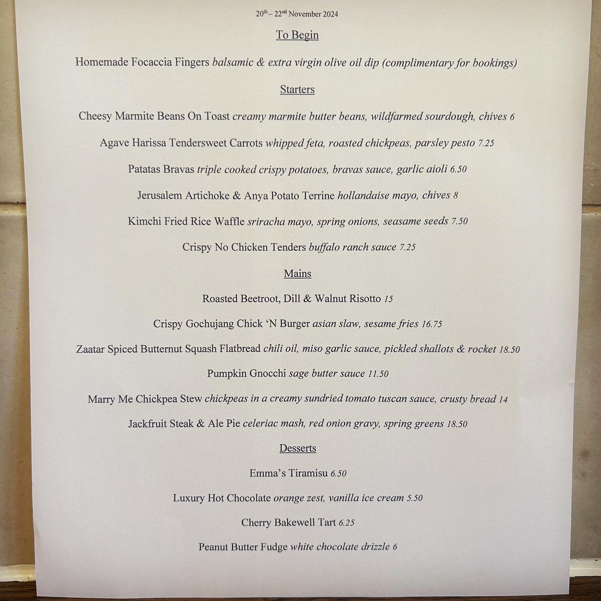 Our special Meat Free Menu nights start tomorrow until Friday. We’ve been doing these for a good few years now &amp; I can honestly say this is one of the best menus we’ve done. 100% meat free, 100% flavour.  Loads of vegan &amp; GF options on there as well so come down &amp; give it a try.