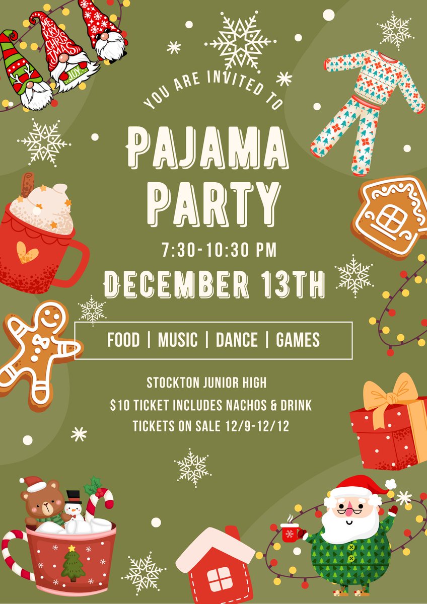 Stockton Junior High, Conroe ISD (@stocktoncisd) on Twitter photo Join us for our FIRST EVER pajama party! There will be games, food, a DJ, karaoke, and FUN! Tickets will go on sale 12/9 during lunches. <a href="/CarltonTodd5/">Carlton Todd</a> <a href="/NewSchoolAP1/">Anita Bundage</a> <a href="/Stockton_TxHist/">Stockton JH Tx History</a> <a href="/Dr_Stichler/">Jeff Stichler</a> <a href="/StocktonLS2/">Stockton Stallion Skills</a> <a href="/bozmanbroncos/">Bozman Intermediate, Conroe ISD</a> <a href="/Tasha_Smith78/">Tasha Smith</a> Join us for our FIRST EVER pajama party! There will be games, food, a DJ, karaoke, and FUN! Tickets will go on sale 12/9 during lunches. <a href="/CarltonTodd5/">Carlton Todd</a> <a href="/NewSchoolAP1/">Anita Bundage</a> <a href="/Stockton_TxHist/">Stockton JH Tx History</a> <a href="/Dr_Stichler/">Jeff Stichler</a> <a href="/StocktonLS2/">Stockton Stallion Skills</a> <a href="/bozmanbroncos/">Bozman Intermediate, Conroe ISD</a> <a href="/Tasha_Smith78/">Tasha Smith</a>