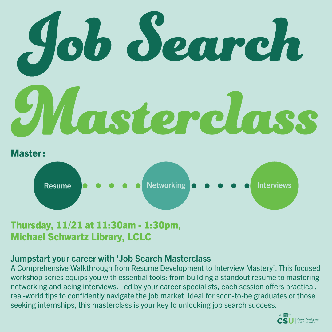 Ready for another masterclass? Level up your job search game! 💼 Our expert-led workshops will teach you how to craft a killer resume, network like a pro, and ace your interviews. Register on handshake! app.joinhandshake.com/stu/events/158…
.
.
.
#jobmasterclass #resume #csucareers #handshake