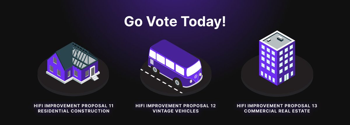 Hifi DAO members, there are three Hifi Improvement Proposals (HIPs) up for voting. Now is your chance to help shape the future of Hifi by voting today.

To show our appreciation, the team will reimburse all transaction fees for these HIPs. Thank you 🪇
tally.xyz/gov/hifi-dao/p…