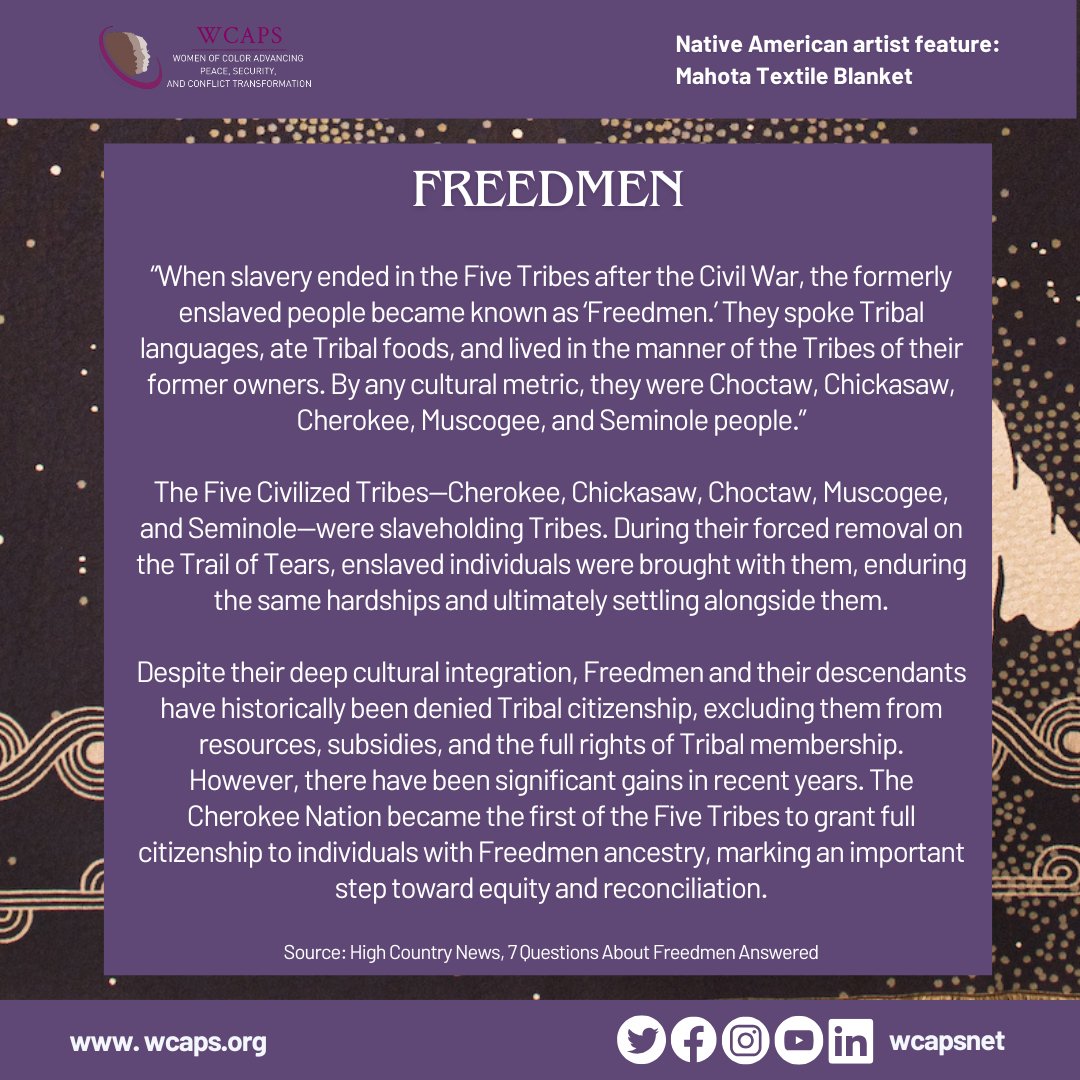 WCAPSnet's tweet image. Native Americans face unique challenges shaped by history, identity, and sovereignty. From debates on blood quantum to Freedmen recognition and the impact of the affirmative action ruling, advocacy is complex.
#WCAPS #NativeAmericanHeritageMonth