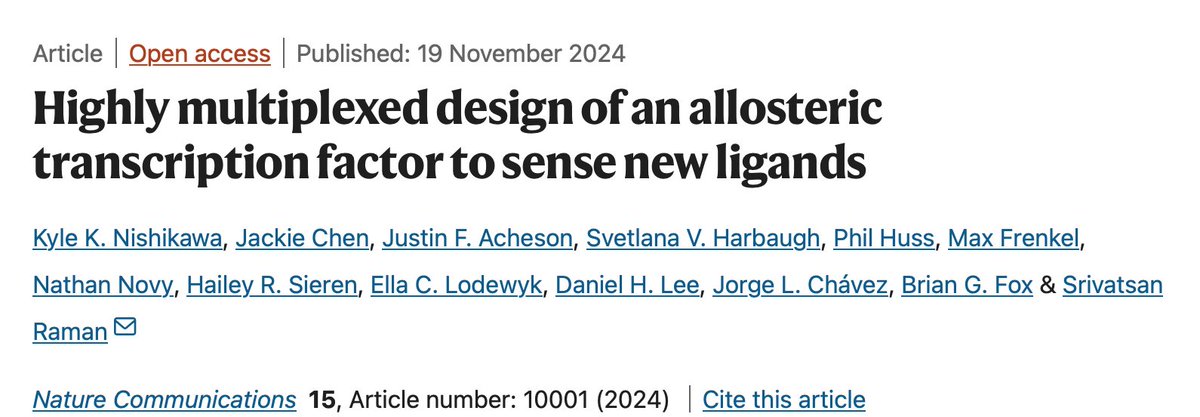 vatsanraman's tweet image. Biosensors are a cornerstone of synthetic biology!
Thrilled to share Sensor-seq, a scalable, sequencing-based platform for designing allosteric transcription factors (aTFs) that respond to non-native ligands.
With Sensor-seq, we created aTFs to detect molecules like naltrexone,…