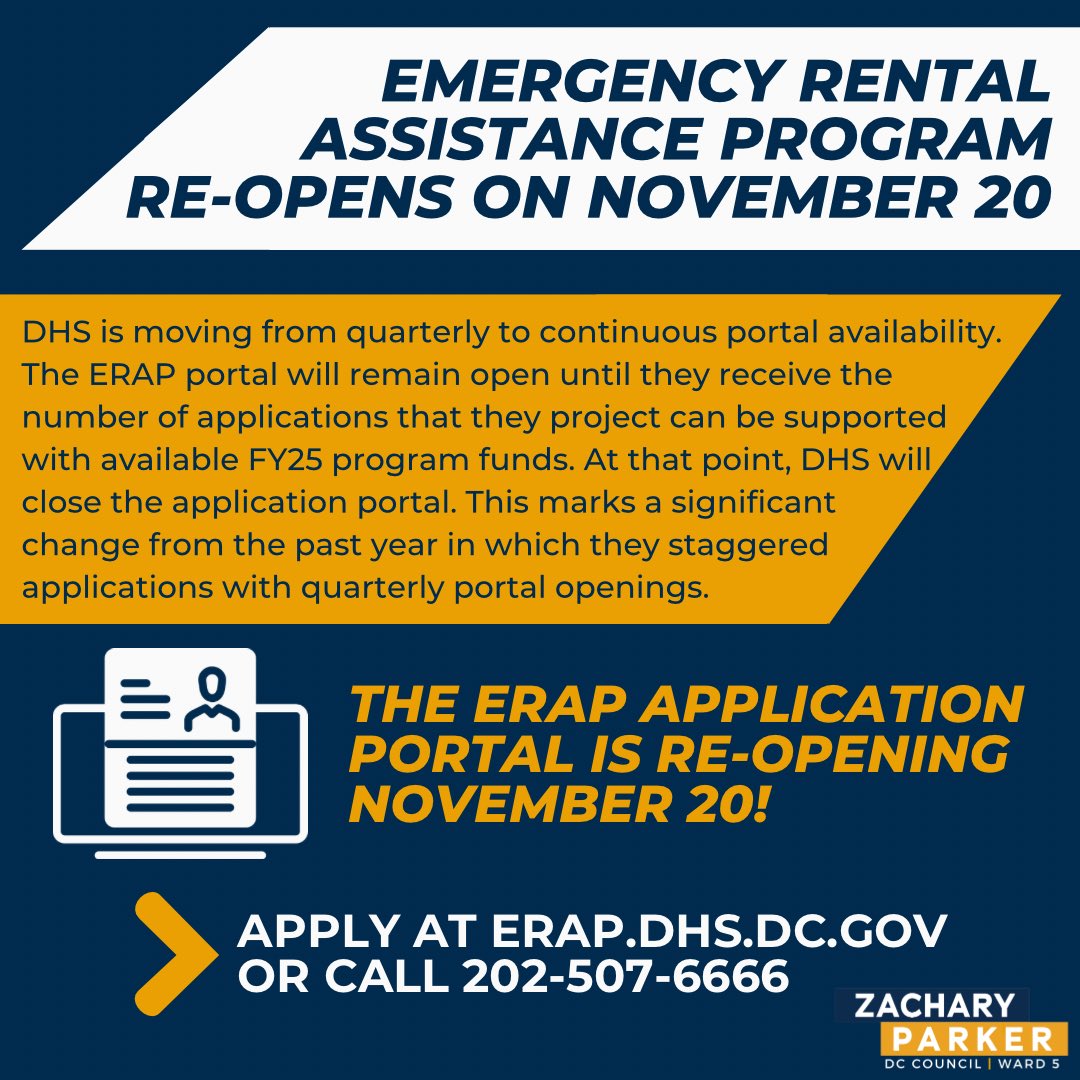 Reminder: the ERAP application portal re-opens tomorrow, November 20. DHS is moving to a continuous portal availability model, meaning the portal will remain open until they receive the number of applications they project can be supported with FY25 funds. Apply here: