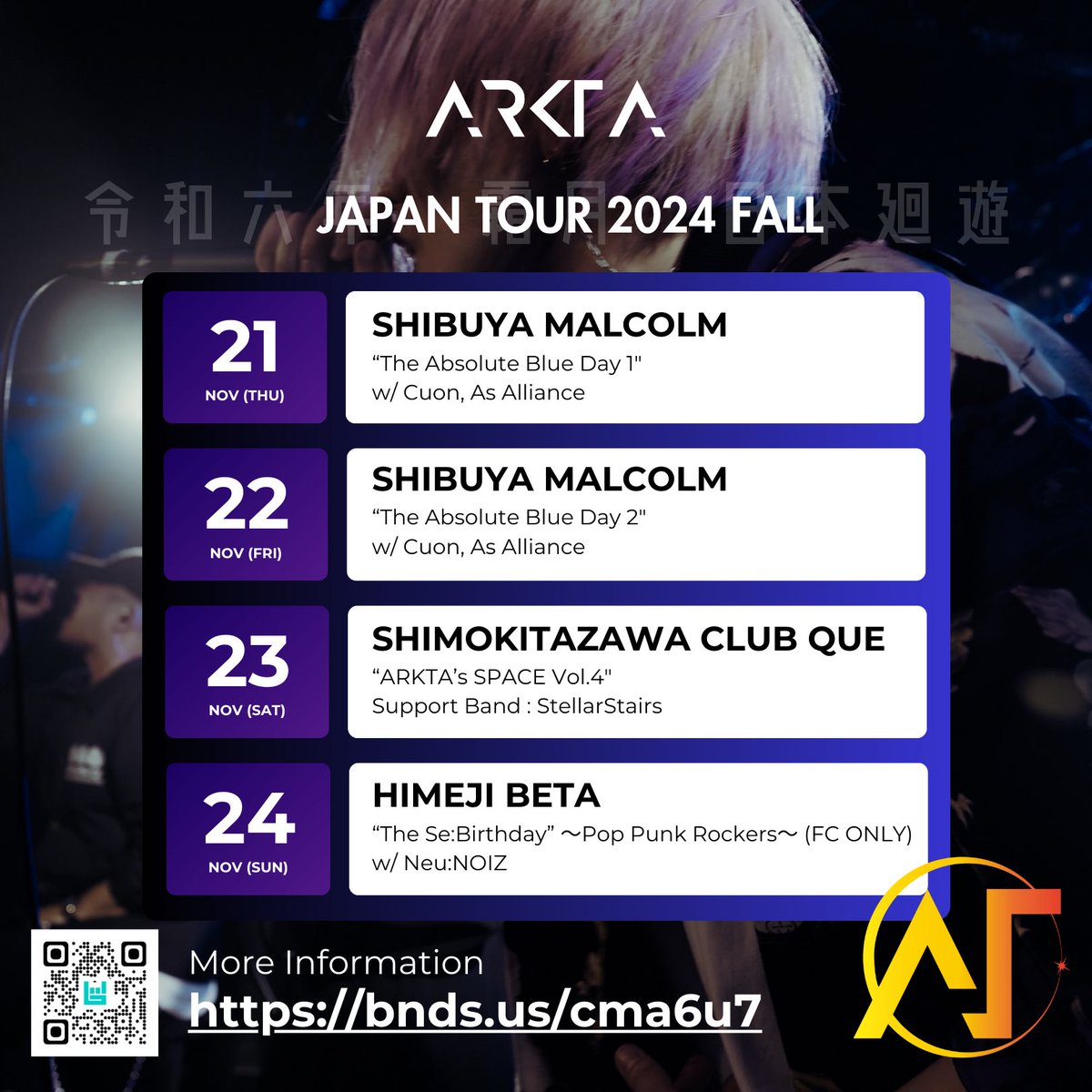 arkta_band's tweet photo. いよいよARKTA JAPAN TOUR 2024 FALLが始まります！

まずは渋谷の2daysから！！
配信でよりバイブスの上がった3マン、ぜひぜひ遊びに来てくださいね🔥

ご予約受け付けております🎫
https://t.co/uovV6rLGiA

Takは明日来日🇯🇵
Safe Flight ✈️✈️ https://t.co/AlW3R8pZrY