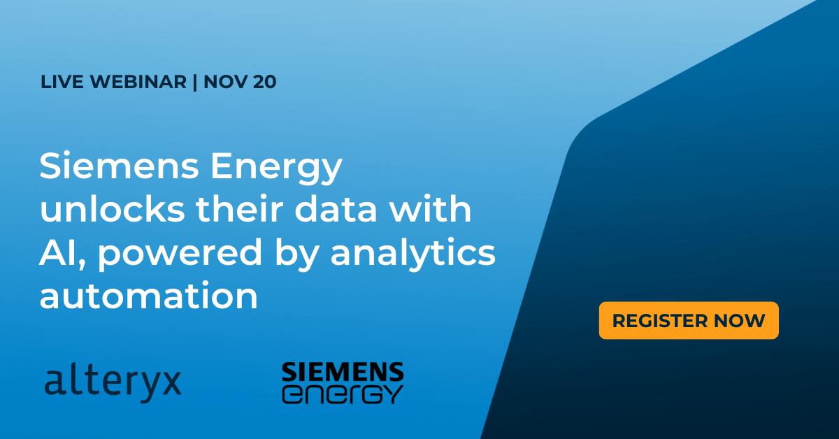 MKTG_Lauren's tweet image. Discover how #SiemensEnergy unlocks the potential of their vast datasets with AI, powered by #AnalyticsAutomation.

Join our live webinar to learn how to explore non-digitized data and documents with Q&amp;amp;A chatbots designed to scale.

🗓️ 11/20

Register: ow.ly/U9lq30sI3Kj