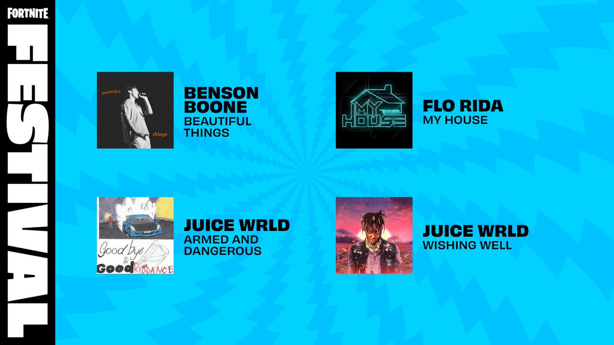 BlueJohn99's tweet photo. CANCIONES que llegarás a Fortnite este jueves

#Fortnite #JuiceWrld https://t.co/a46t40mra4