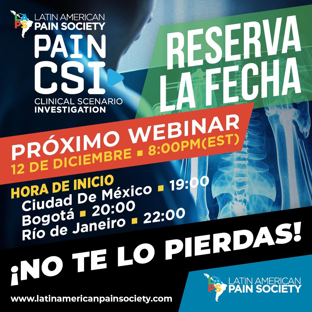 LAPS_pain's tweet image. ¡Ya tenemos fecha para el siguiente webinar! ✅Reserva la fecha 🗓️ ¡no te lo pierdas!

—-
Já temos data marcada para o próximo webinar! ✅Salve a data 🗓️ não perca!

#PainEducation #LAPSPainCSI #ComplexCase #PainManagement #LAPS #GoLAPS #Webinar