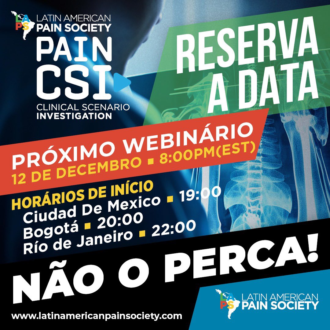LAPS_pain's tweet image. ¡Ya tenemos fecha para el siguiente webinar! ✅Reserva la fecha 🗓️ ¡no te lo pierdas!

—-
Já temos data marcada para o próximo webinar! ✅Salve a data 🗓️ não perca!

#PainEducation #LAPSPainCSI #ComplexCase #PainManagement #LAPS #GoLAPS #Webinar