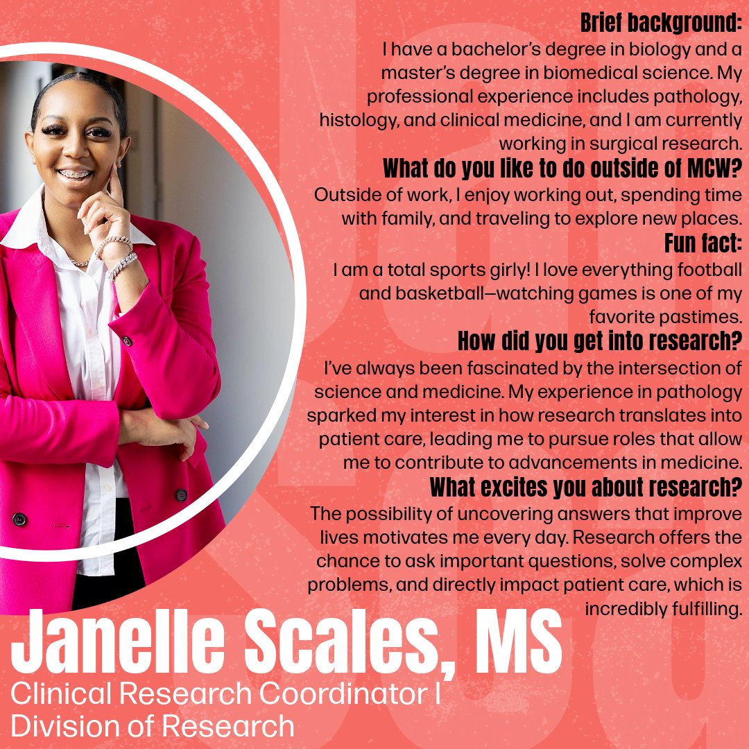 For this month's staff feature, we're featuring Janelle Scales. Janelle recently started in the Division of Research and we're so excited to have her on the team! Read more about Janelle's background and how she got started in research! 🤩 #LeadingTheWay