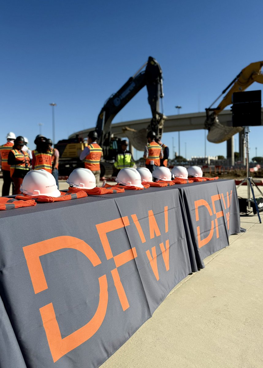 DFWAirport's tweet photo. It’s a beautiful morning to take a look at DFW’s future! ✨ We are thrilled to break ground today on Terminal F, our sixth and newest terminal! 🏗️
#DFWForward #TerminalF https://t.co/MIwN6BegKO