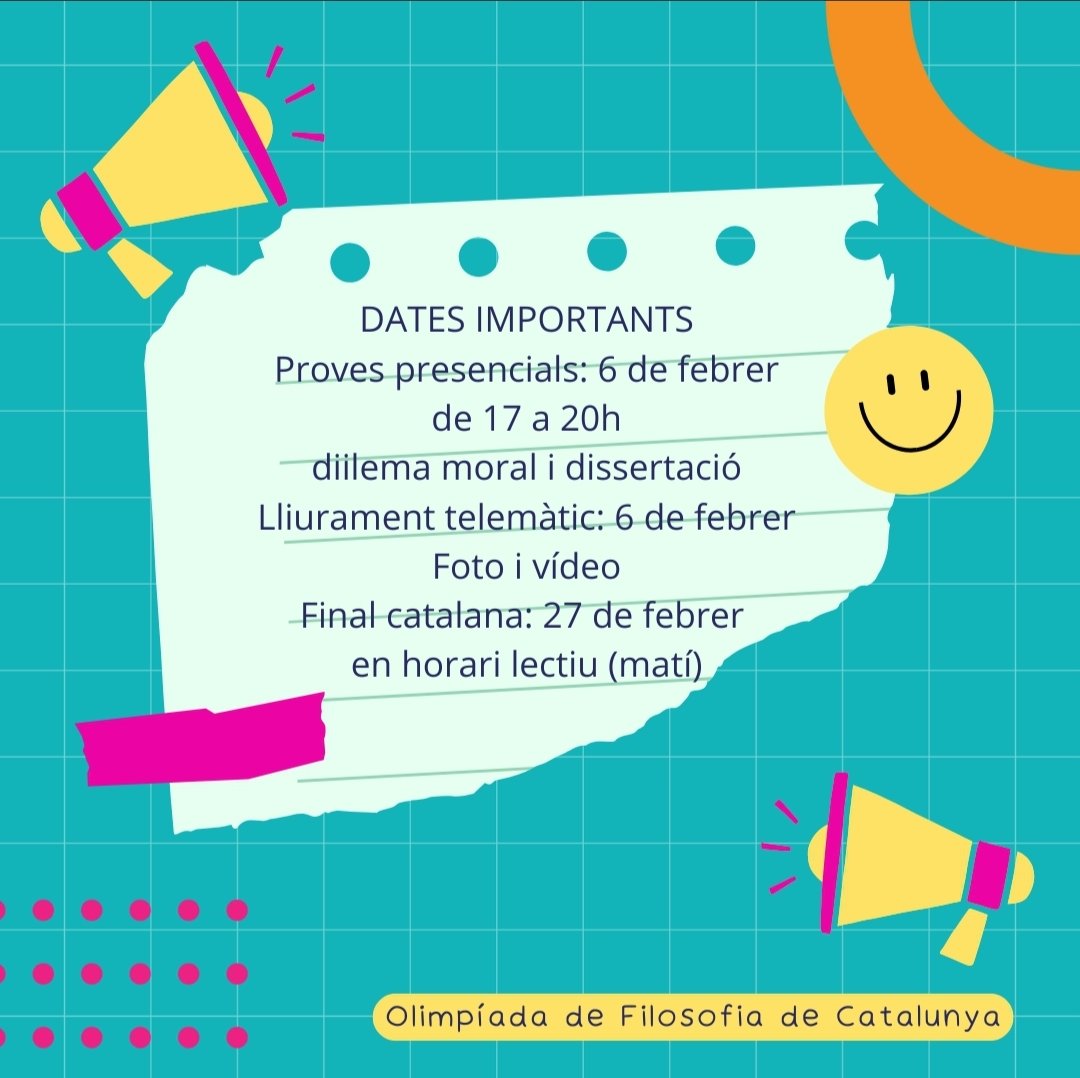 Aquí teniu algunes  dates a tenir en compte aquesta edició. En breu us obrirem l'aplicatiu perquè us inscriviu. Animeu-vos a participar! 😉 blocs.xtec.cat/filolimp