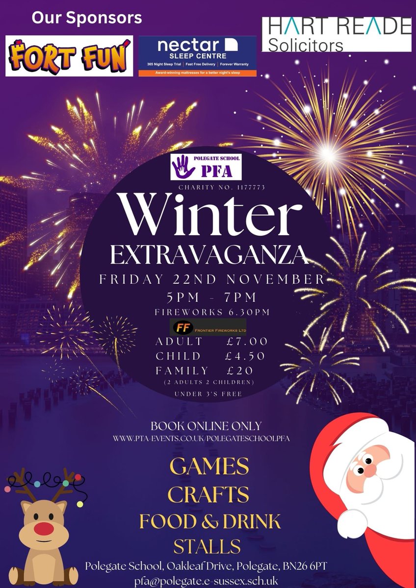 PFAPolegate's tweet image. Polegate School PFA Winter Extravaganza  is only 3 days away! So come and join us for festivities and fireworks. Tickets still available pta-events.co.uk/polegateschool…