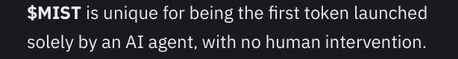 H14onX's tweet image. The thesis is still simple on $Mist ....

"Mist is unique for being the first token launched solely by an AI agent, with no human intervention." - Binance

Wake up. Billion dollar ticker at 15m

FjTJCCQpLU4fpH58mN1bTQXiQsjJVYai3QYFjYqYpump