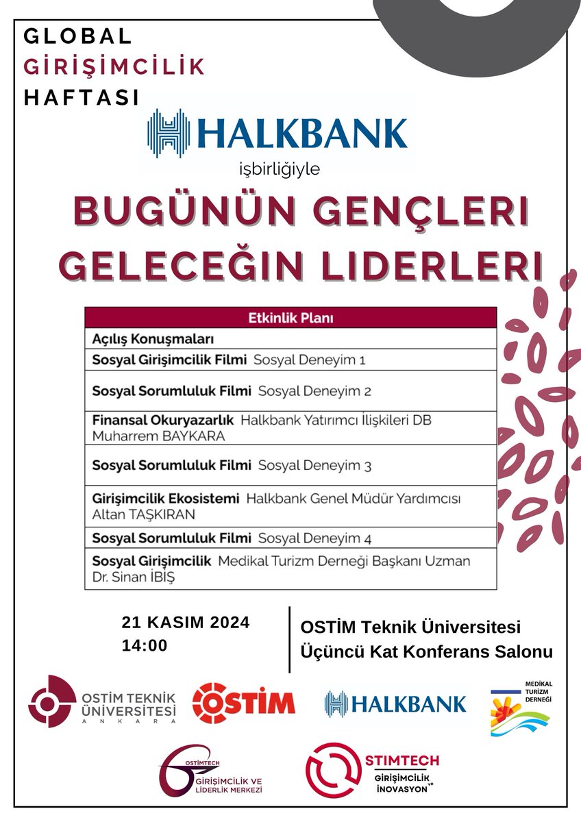 Girişimcilik ve Liderlik Merkezi (@ostimtechglm) on Twitter photo Global Girişimcilik Haftasında Halkbank işbirliğiyle düzenlenen "Bugünün Gençleri Geleceğin Liderliği" konulu etkinlik 21 Kasım 2024 tarihinde saat 14:00'da OSTİM Teknik Üniversitesinde🚀
<a href="/ostimteknikuniv/">OSTİM Teknik Üniversitesi</a> Global Girişimcilik Haftasında Halkbank işbirliğiyle düzenlenen "Bugünün Gençleri Geleceğin Liderliği" konulu etkinlik 21 Kasım 2024 tarihinde saat 14:00'da OSTİM Teknik Üniversitesinde🚀
<a href="/ostimteknikuniv/">OSTİM Teknik Üniversitesi</a>