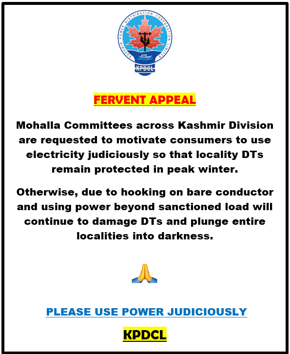DT which was damaged at Gulposh Apartment, Phase 2, near Grid Station, 📍📍Bemina, was replaced today. 
Unfortunately, it was again damaged within minutes due to heating load: Er. Firdous Ahmad, EE, #ED III, Sgr. 
<a href="/diprjk/">Information & PR, J&K</a> <a href="/OfficeOfLGJandK/">Office of LG J&K</a> <a href="/nasirsogami/">Nasir Sogami</a> <a href="/DullooAtal/">Atal Dulloo</a> <a href="/GreaterKashmir/">Greater Kashmir</a>