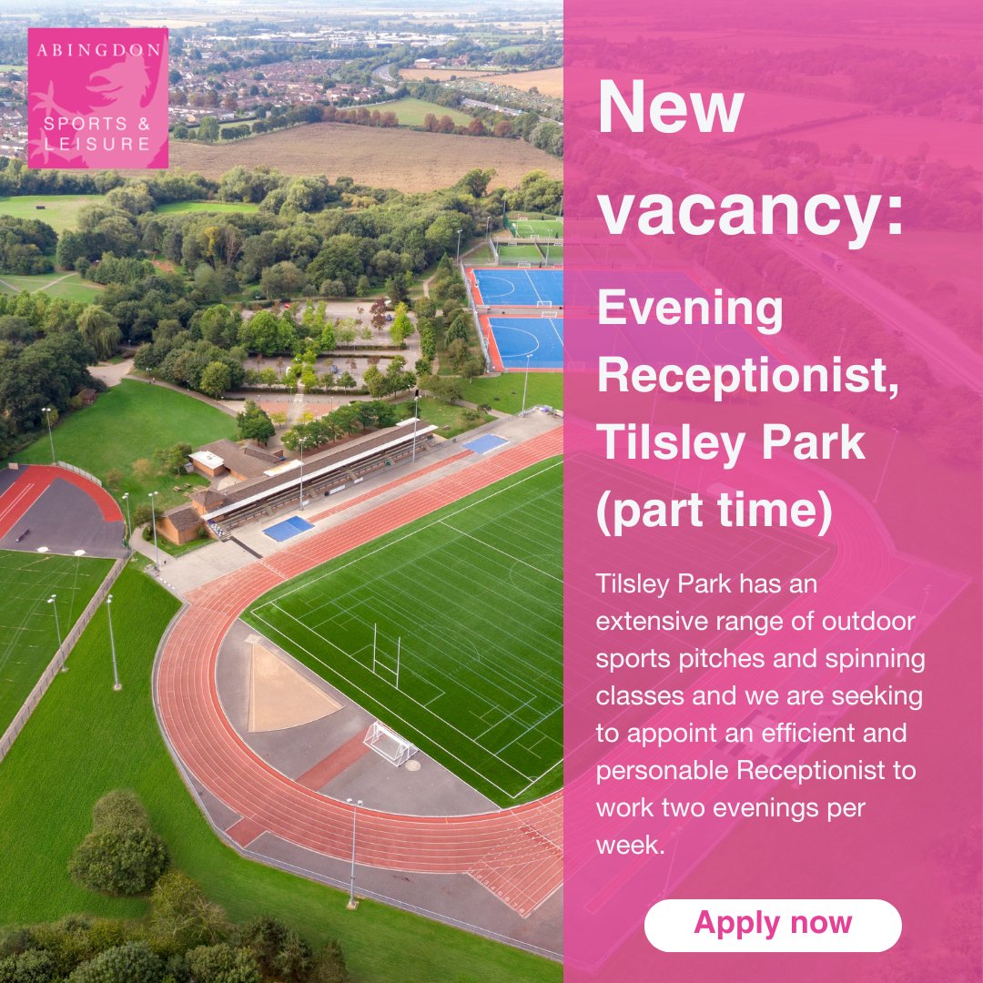 Tilsley Park has an extensive range of outdoor sports pitches and spinning classes and we are seeking to appoint an efficient and personable Receptionist to work two evenings per week.

Click here to apply: ow.ly/xgf850UabBK