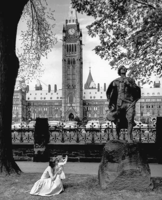 CanadianAesth's tweet image. Sir Galahad statue in front of Parliament (1950s)