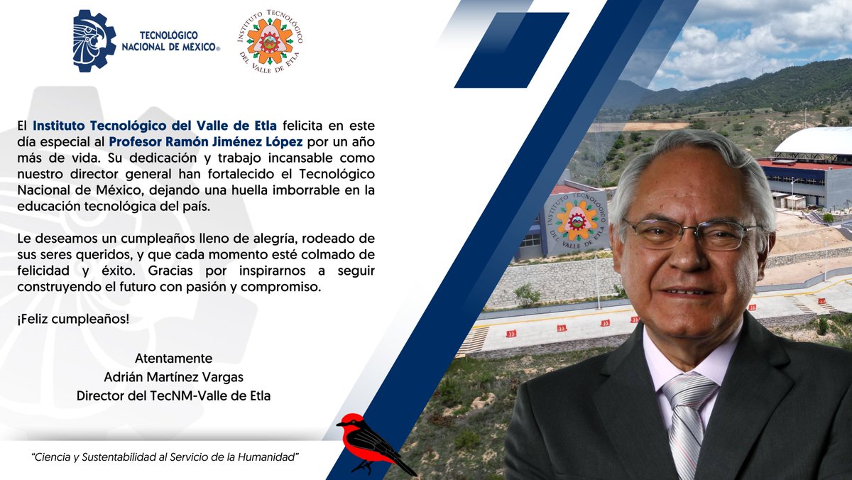 ¡Feliz cumpleaños al Director General del <a href="/TecNM_MX/">TecNM</a>, Prof. Ramón Jiménez López!, con cariño de la comunidad tecnológica del ITVE.

#OrgulloTecNM #TodosSomosTecNM #TodosSomosITVE #SoyITVE