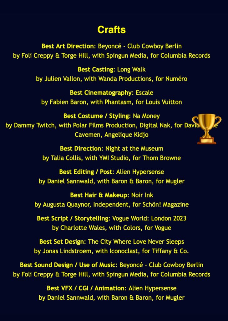 DammyTwitch's tweet image. Thank you to @BerlinFashFilm for the Award ! 
The team put a lot of effort into this 🏆🤍