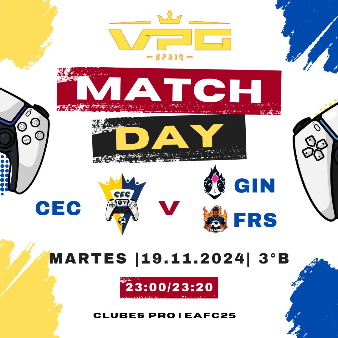 🟡 #CADISTASECLUB 🔵

  • #MACHTDAY •

🏆 3° B <a href="/VPG_Spain/">Virtual Pro Gaming España</a> 
🗓 19/11/24 | 3° y 4° Jor.

🎮🕜 23:00 🆚️ <a href="/GuineaPinkClub/">Guinea Pink 🏳️‍🌈</a>
🎮🕜 23:20 🆚️ #Firestorm

➡️ En directo a traves de nuestro Twicth!!! 📺🟣 No te lo pierdas!! 👀

#ApoleuJerez🩸 #AreaMovil📱
#FullYellow 🟡 #ADNCadista🧬