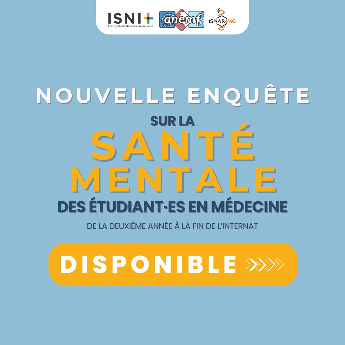 ISNItwit's tweet photo. 📣L’ANEMF, l’ISNAR-IMG et l’ISNI présentent les résultats de l’Enquête Santé Mentale 2024 des #médecins en formation.
➡️ Burn-Out : 66% chez les #internes #externes, 23% chez les #étudiant·es pré-clinique
➡️ 27% d'Épisodes Dépressifs Caractérisés
#MédecinÀQuelPrix #SantéMentale https://t.co/rO2JTgToSC