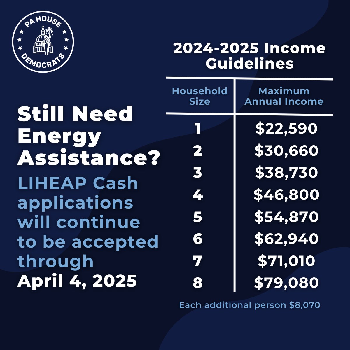 🔥 Get help paying winter heating bills with LIHEAP 🏠 Income-eligible households may receive up to $1,000. Households in immediate danger of being without heat can also qualify for crisis grants.

❄️ Learn more at dhs.pa.gov/LIHEAP or contact my office.