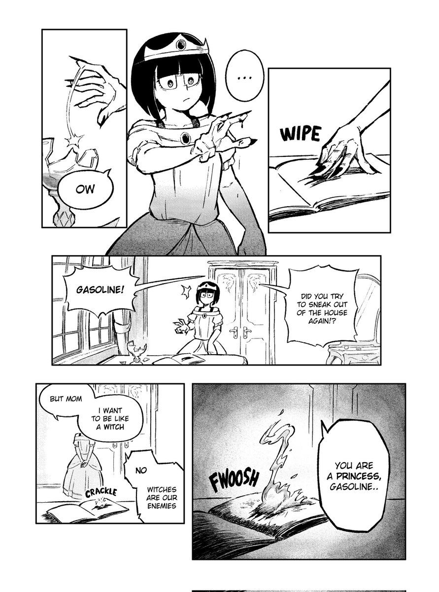 Another single page manga of my OC Gasoline. Title : Princess Gasoline. 
This page tease about her power.

I tried last week #MangaSprint challenge by @MonitorComics with prompt "Hidden Potential". 

I'm late, but I'll try to finish a page faster for this week prompt