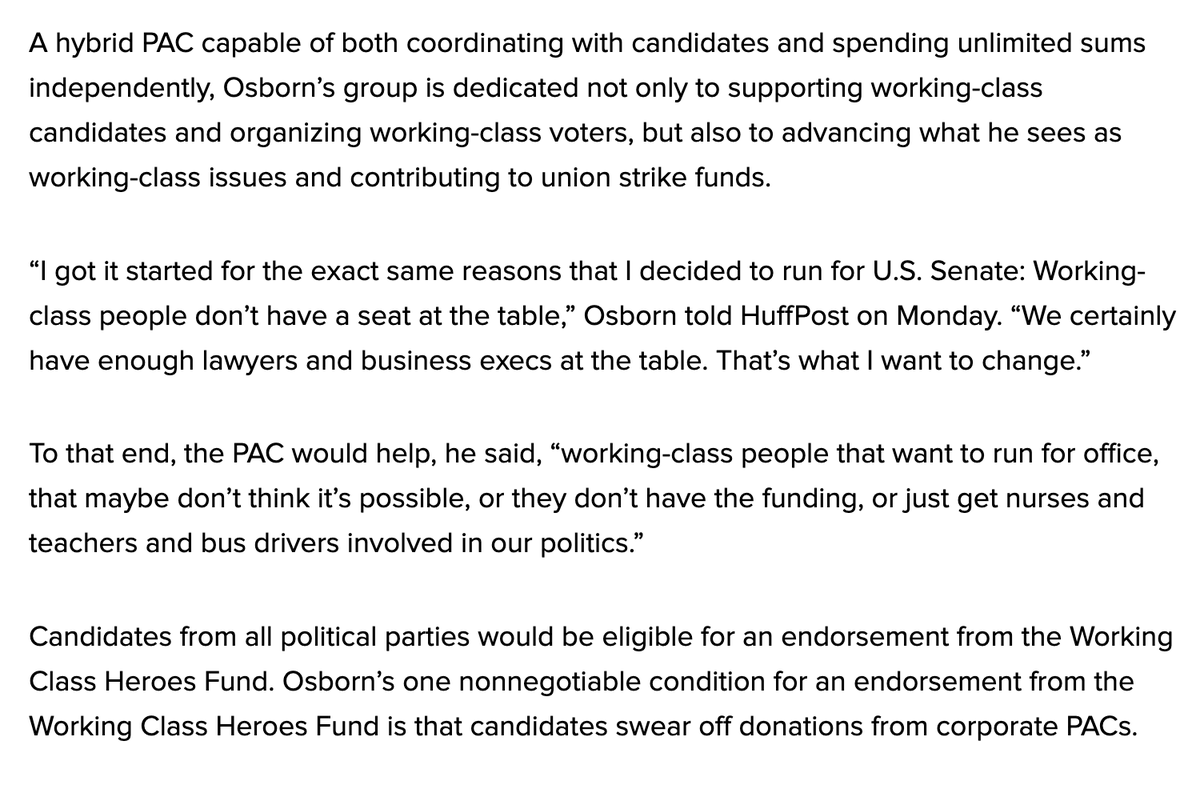 New: Dan Osborn, the former independent Nebraska Senate candidate, launched a new hybrid PAC today, the Working Class Heroes Fund.

It would support working-class candidates and causes, including aiding striking workers. Candidates who want an endorsement must refuse corporate