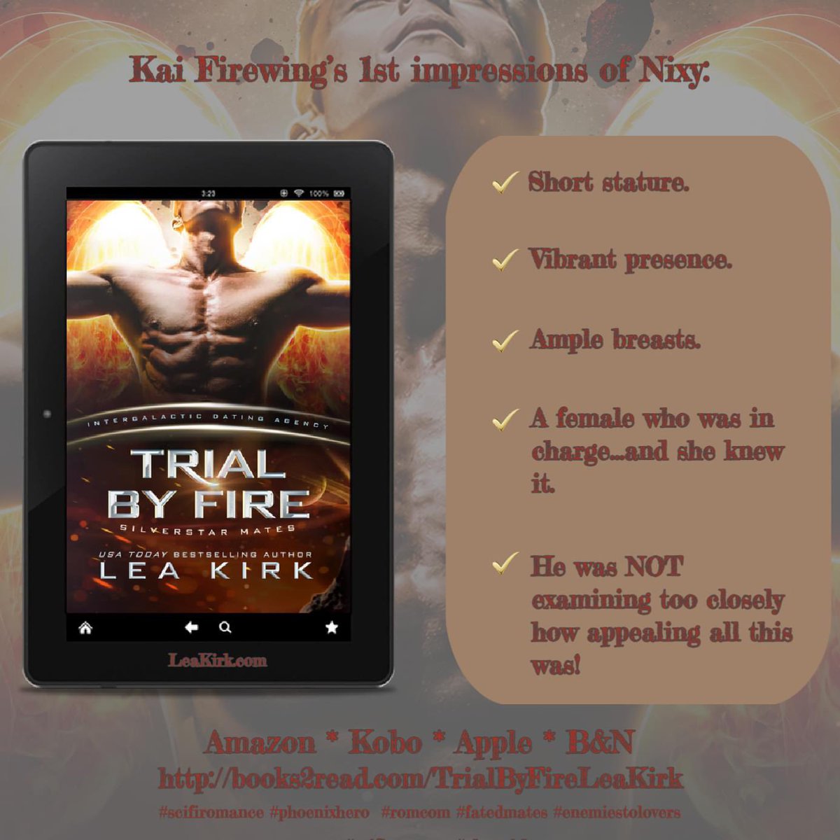 LeaKirkWrites's tweet photo. It must be #HaveABadDayDay because Kai's day is about to go up in flames! https://t.co/p4VhEiqWxQ
#scifiromance #silverfoxromance #enemiestolovers #aliensonearth #romcom #phoenix #wingedhero #theheatison #koboplus https://t.co/mpHYd9mNsZ