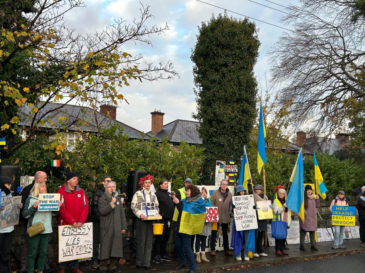 Ivana Bacik (@ivanabacik) on Twitter photo Standing in solidarity with Ukraine this afternoon outside the Russian Embassy with @UkranianAction - marking 1,000 days of Russia’s brutal and illegal invasion of Ukraine.
#StandWithUkraine
<a href="/UKRinIRL/">UKR Embassy to Ireland</a> <a href="/GeraskoLarysa/">Larysa Gerasko</a> <a href="/KairiKunka/">Kairi Künka</a> Standing in solidarity with Ukraine this afternoon outside the Russian Embassy with @UkranianAction - marking 1,000 days of Russia’s brutal and illegal invasion of Ukraine.
#StandWithUkraine
<a href="/UKRinIRL/">UKR Embassy to Ireland</a> <a href="/GeraskoLarysa/">Larysa Gerasko</a> <a href="/KairiKunka/">Kairi Künka</a>