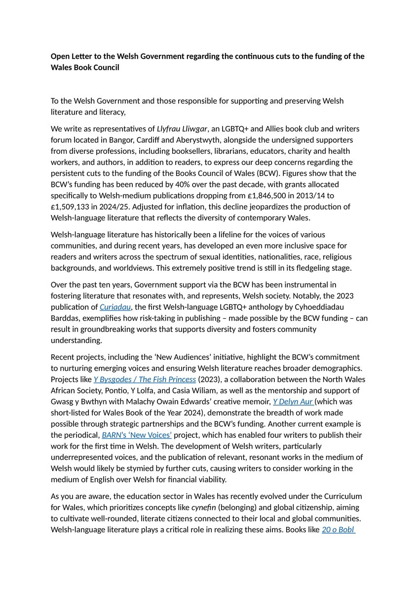 Llyfrau Lliwgar (@yllyfraulliwgar) on Twitter photo Llyfrau Lliwgar has, today, submitted an open letter to <a href="/WelshGovernment/">Welsh Government</a> requesting for care to be taken to secure Welsh-medium publications and effective strategies of promoting the Welsh language.
Many thanks to everyone who signed the letter below (1/10) Llyfrau Lliwgar has, today, submitted an open letter to <a href="/WelshGovernment/">Welsh Government</a> requesting for care to be taken to secure Welsh-medium publications and effective strategies of promoting the Welsh language.
Many thanks to everyone who signed the letter below (1/10)