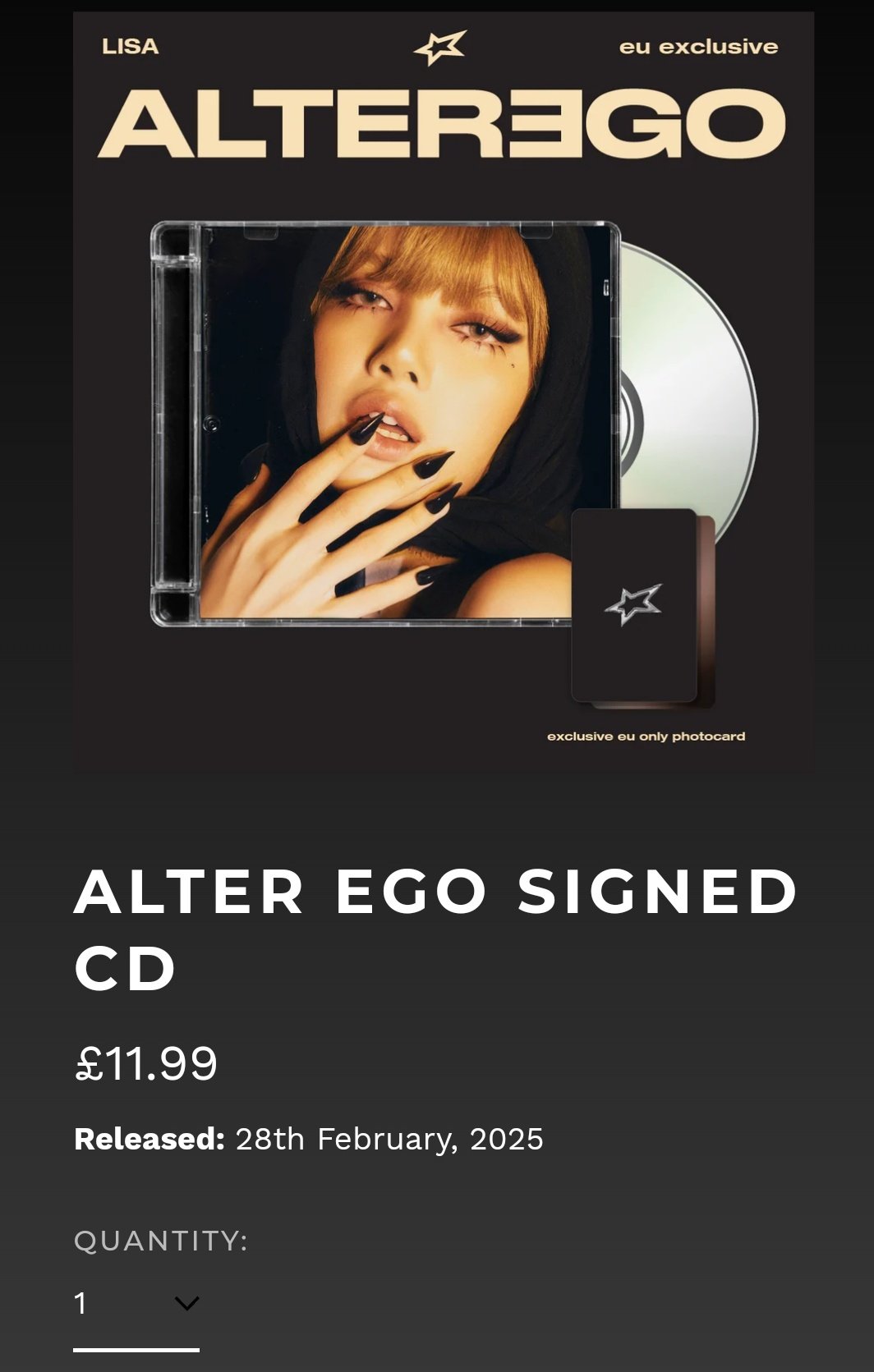 AlterEgo LISA 直筆サイン入りレコード　vinyl LP BLACKPINK Lisa - Alter Ego Black Vinyl LP with Signed Insert