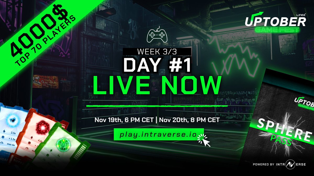 🚨 #UptoberGameFest – WEEK 3 is LIVE! 🚨

Your last chance to claim victory...join NOW:
👉🏼 play.intraverse.io

🎁 $4k prize pool for the TOP 70 players
🏆 $1k bounties for the TOP 5 projects

Bets open…WHO WILL WIN?!🔥⚔️