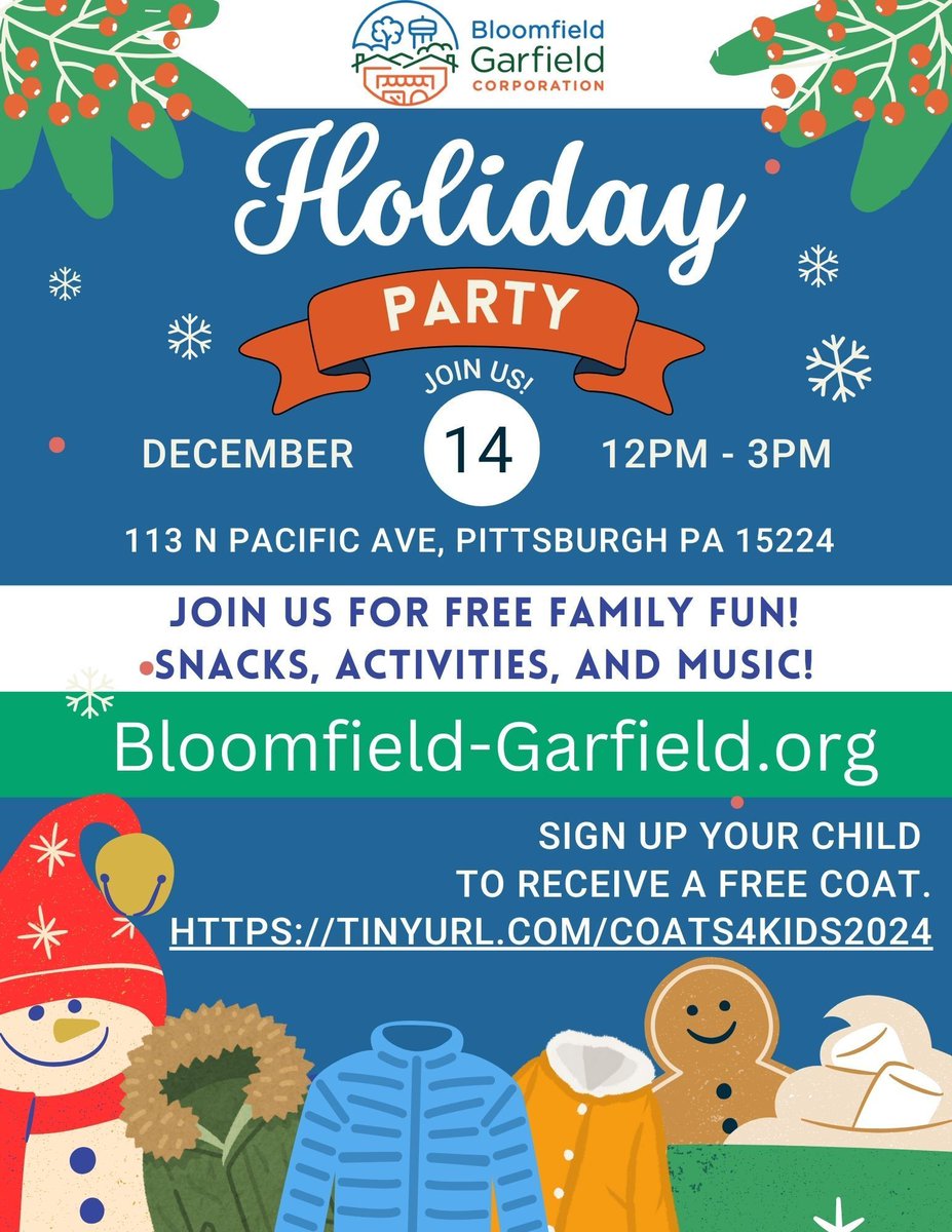 Mark your calendars! 📅🎉 The BGC Holiday Party is Dec 14 from 12-3 PM. Enjoy entertainment, snacks, and the Most Wanted Car Club's art cars! Details: buff.ly/3YFqpI4 #Pittsburgh #FamilyFun