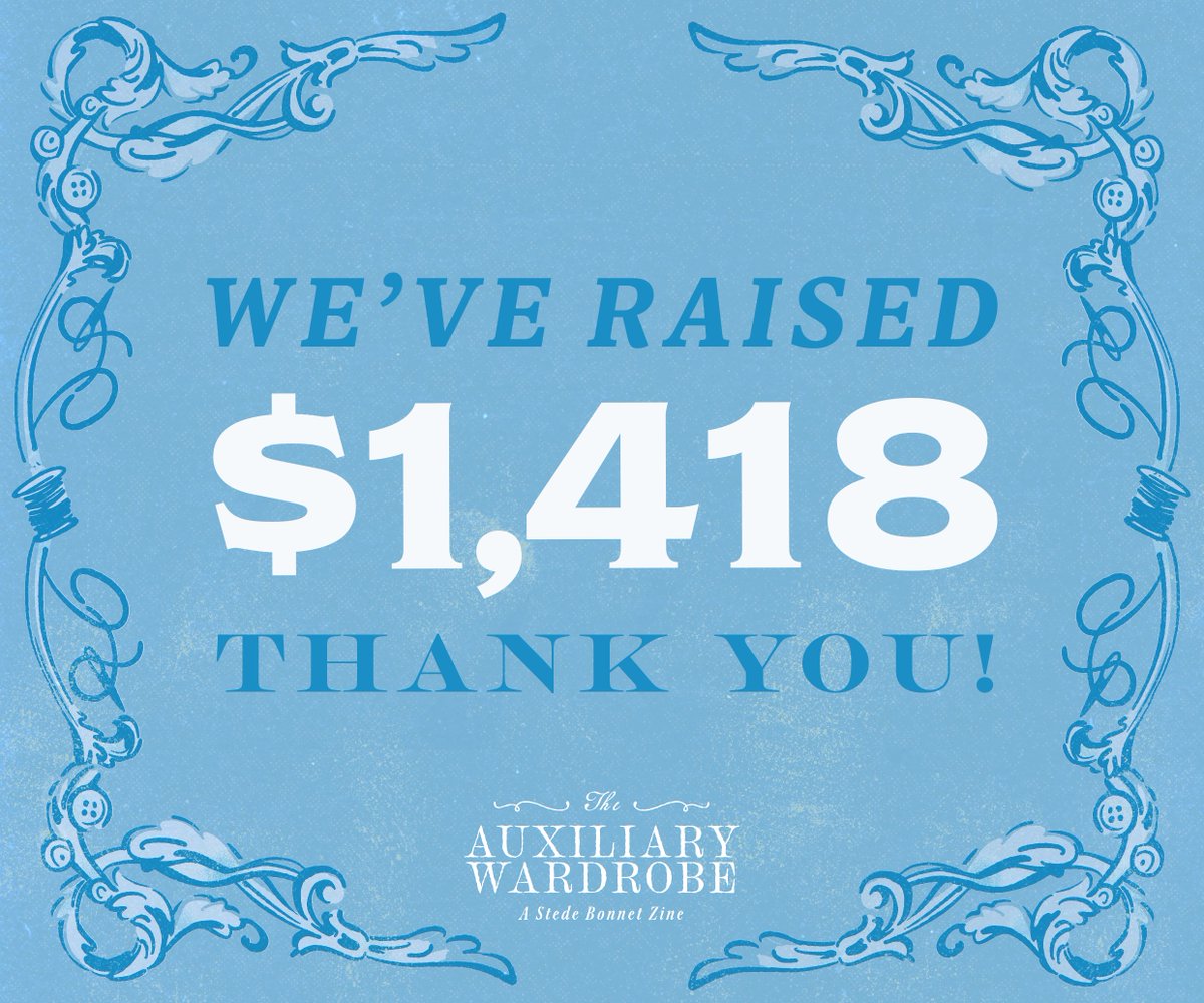 and the final total is...$1,418 USD! 🩵🩵🩵🩵

thank you so much to those who donated, and thank you to everyone who contributed their time and ideas to this project! 

the zine may be done, but please never stop drawing &amp; writing Stede in pretty outfits ✨
#auxiliarywardrobezine
