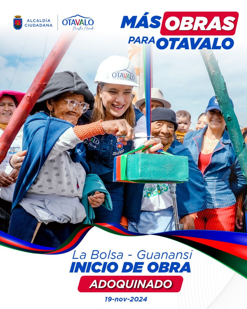 ¡Más obras para Otavalo!
Con gran alegría, las comunidades de Guanansi y La Bolsa dieron inicio a la obra de adoquinado de casi 1 km de vías, que serán realizados por la Alcaldía Ciudadana de Otavalo y el aporte con la construcción de veredas por las comunidades
#OtavaloConstruye