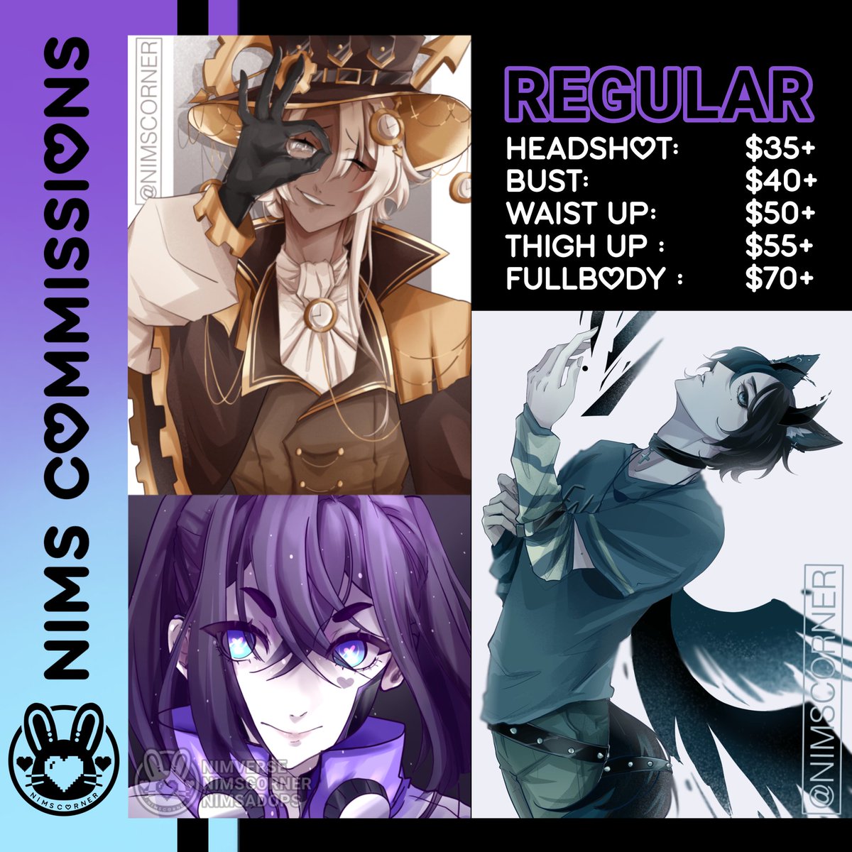 nimscorner's tweet image. 《Likes, comments and rts are very much appreciated♡♡》

Vgen comms open  | 10 slots
Prices in USD
&amp;gt;vgen.co/nimscorner&amp;lt;

Turn around: 1 month/30 days unless specified.

Feel free to dm me for any inquiries!
#commissionsopen #VGenOpen
