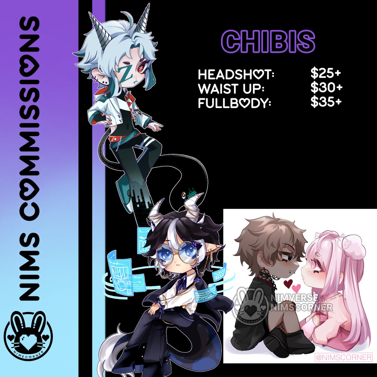 nimscorner's tweet image. 《Likes, comments and rts are very much appreciated♡♡》

Vgen comms open  | 10 slots
Prices in USD
&amp;gt;vgen.co/nimscorner&amp;lt;

Turn around: 1 month/30 days unless specified.

Feel free to dm me for any inquiries!
#commissionsopen #VGenOpen