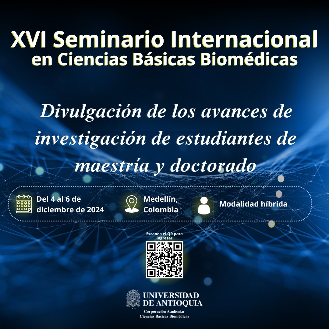 BiomedicasUdeA's tweet image. 🔬 Agéndate del 4 al 6 de diciembre y participa de este encuentro que presentará avances de investigadores de Colombia 🇨🇴, Chile 🇨🇱 y México 🇲🇽 en diferentes áreas del conocimiento de las ciencias básicas biomédicas.🤓

👉💻 Ingresa: shorturl.at/zw5aB 🖱️🔗

¡Te esperamos!☝️
