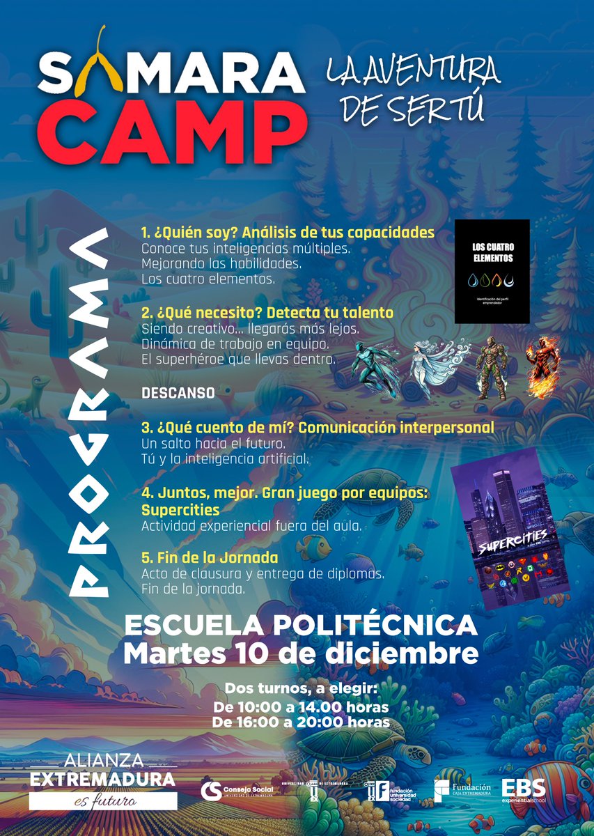 🌟 ¡La Aventura de Ser Tú te espera en la EPCC!

📅 Martes 10/12
⏰ Turnos: 10:00-14:00 / 16:00-20:00

Descubre tus talentos, potencia tu creatividad y diviértete en equipo con actividades únicas como Supercities y más.

🎓 Cierre con entrega de diplomas.

¡No te puedes perder!