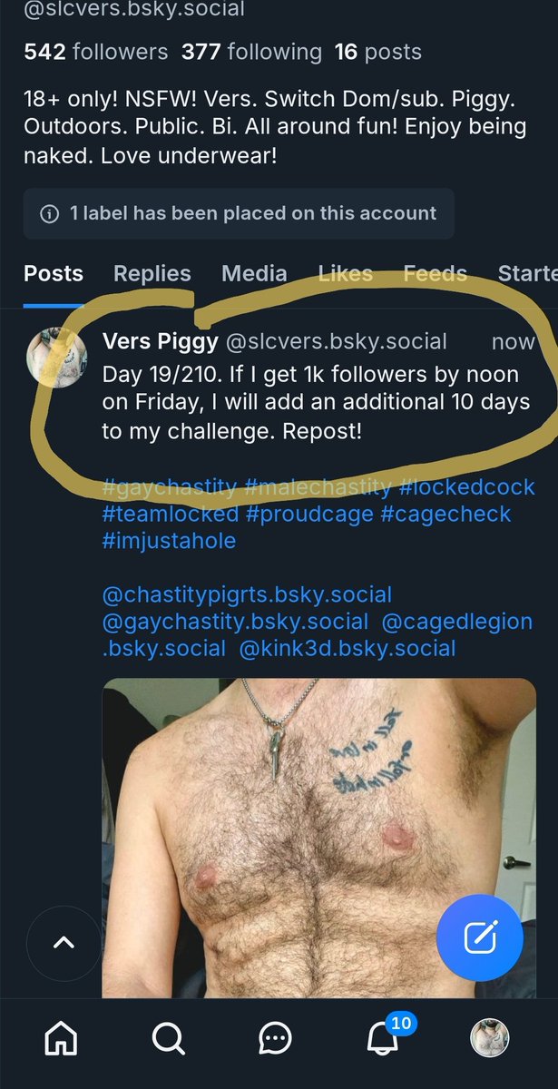 Cage check posted on 🦋. If I get 1000 followers on there by Friday, I'll add an additional 10 days to my challenge. RT!

<a href="/lockedguys/">Paul Efft Bator</a> <a href="/ChastitypigRTS/">chastityPIG (RT’s) 🐷👀 - (7.8K)</a> <a href="/GayChastityRTs/">Gay Chastity Retweets - 69K</a> @cagedlegion <a href="/KINK3Ddesigns/">KINK3D</a> #gaychastity #malechastity #lockedcock #teamlocked #proudcage #cagecheck #imjustahole