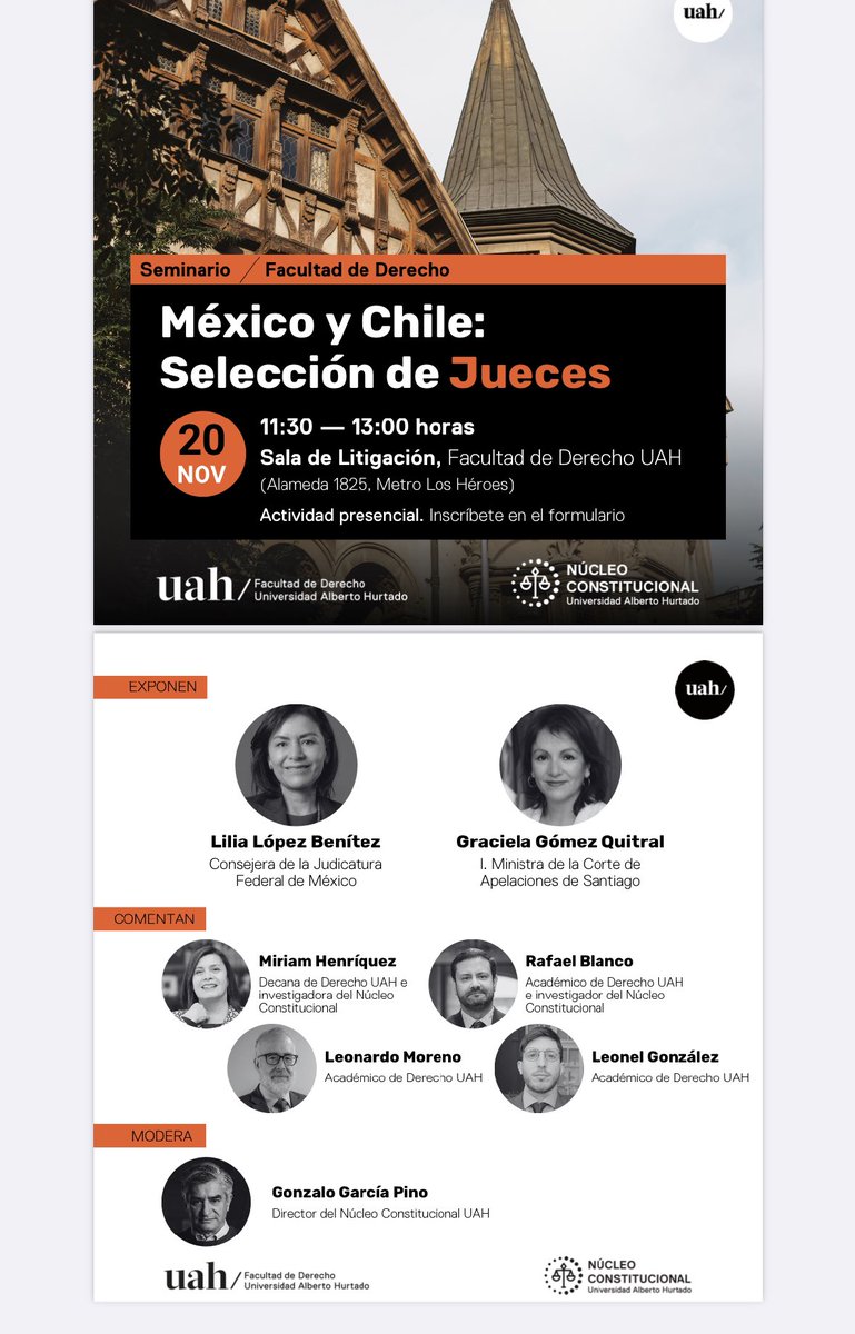 LMonicaLopezB's tweet image. Mañana platicaremos sobre la #ReformaAlPoderJudicial en la @uahurtado en Santiago de Chile.