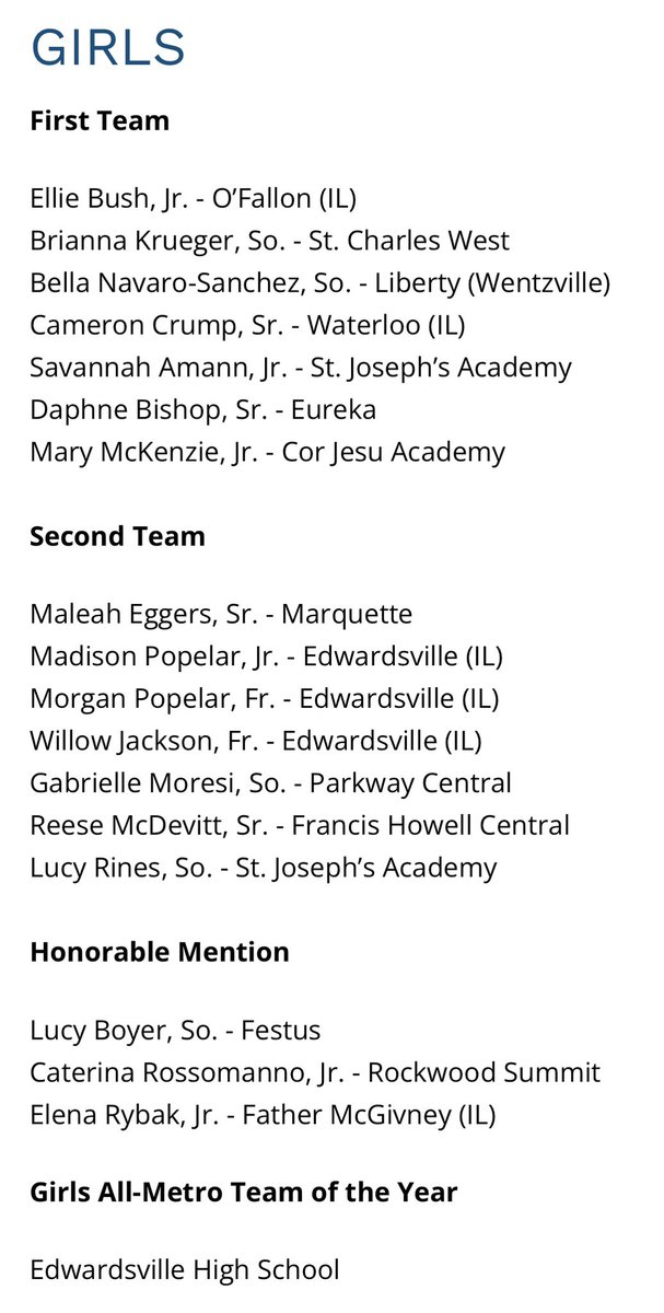 Reese has been recognized as a Big River Running Second Team All-Metro XC runner!

This is her 2nd time on this list! (‘22)
