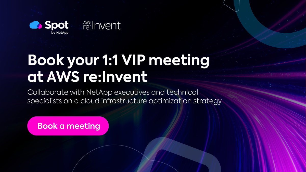 spot_flexera's tweet image. We understand the constant challenges you face in the fast-paced cloud space. That&apos;s why #SpotbyNetApp is offering you an exclusive VIP meeting at #AWSReInvent tailored to craft your perfect cloud infrastructure optimization strategy.  

Book Meeting: ntap.com/3UXiu6w