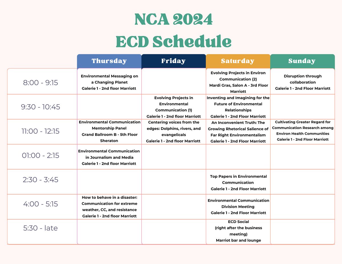 Enviro Comm Division NCA (@ecdnca) on Twitter photo Don't miss any of our ECD panels and events! <a href="/NatComm/">National Communication Association</a> #NCA2024 #EnvComm Don't miss any of our ECD panels and events! <a href="/NatComm/">National Communication Association</a> #NCA2024 #EnvComm
