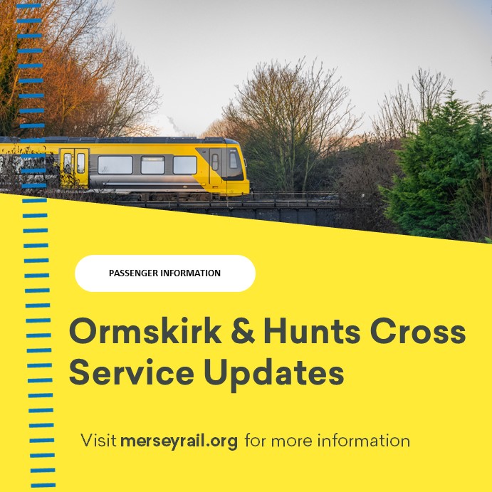 merseyrail's tweet photo. ⚠️ Latest Service Updates
 
ℹ️ Due to a train fault, services on the Ormskirk &amp; Hunts Cross lines face cancellations or alterations
  
🔗 https://t.co/aPpCnqn5Yb https://t.co/JXoDD6hTia
