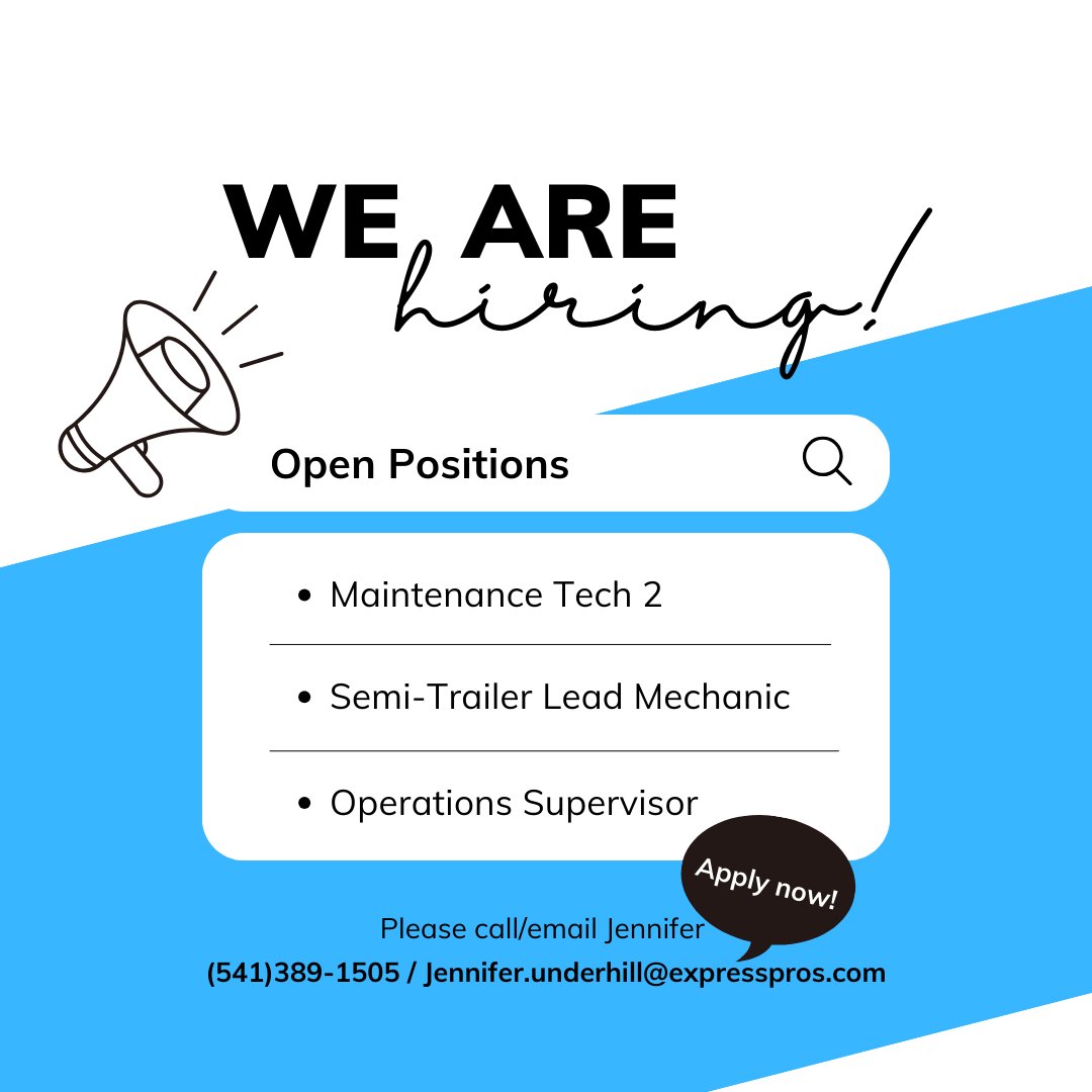 Express_Bend's tweet image. Our Skilled Trades division is growing!!! Reach out to Jen to speak about positions we are looking to fill immediately.

#ExpressPros #SkilledTrades #NewJobs #NowHiring #WeAreCentralOregon