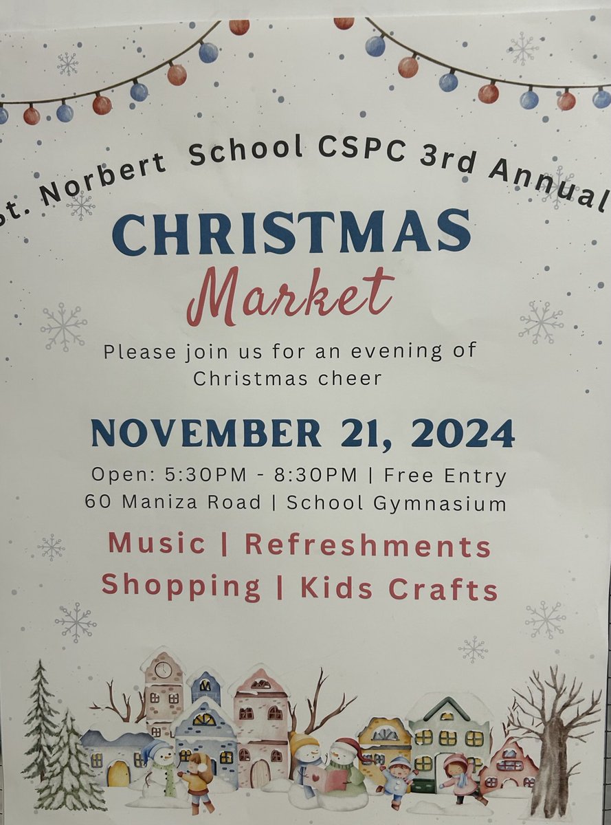 St. Norbert Catholic School (@norbertschool) on Twitter photo Just 3 more sleeps until our CSPC Christmas Market is here!! Join us for some Christmas Cheer this Thursday!🎄<a href="/TCDSB/">Toronto Catholic District School Board</a> <a href="/mariarizzo/">Maria Rizzo (She/Her)</a> <a href="/campbes03/">Shawna Campbell</a> Just 3 more sleeps until our CSPC Christmas Market is here!! Join us for some Christmas Cheer this Thursday!🎄<a href="/TCDSB/">Toronto Catholic District School Board</a> <a href="/mariarizzo/">Maria Rizzo (She/Her)</a> <a href="/campbes03/">Shawna Campbell</a>