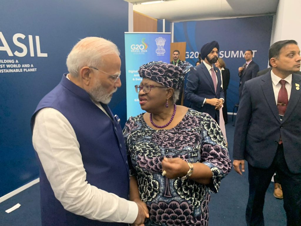 NOIweala's tweet image. Good exchange with H.E Prime Minister @narendramodi on the sidelines of the Government of India side event on Digital Public Infrastructure, Artificial Intelligence and Data for Governance on the margins of the G20 Leaders meeting in Rio de Janeiro. @PMOIndia